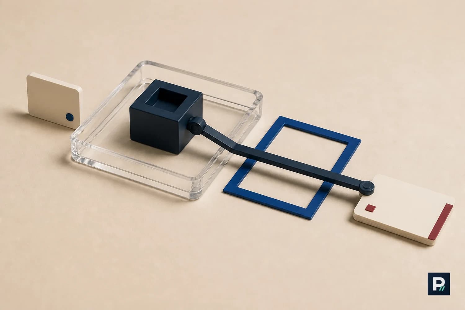 A mechanical agent arm crosses a cobalt workspace boundary towards a sensitive local-file card